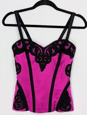 Bebe Silk Blend Corset Top Y2K Lace Up Back Bustier